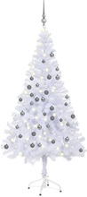 vidaXL Plastgran med LED och julgranskulor 120 cm 230 grenar