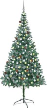 vidaXL Kunstig juletre med LED og kulesett og furukongler 210 cm