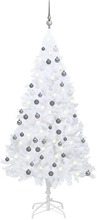vidaXL Set Albero Natale Artificiale con LED Palline Bianco 180 cm PVC