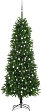 vidaXL Plastgran med LED och julgranskulor 240 cm grön