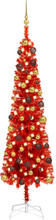 vidaXL Slankt juletre med LED og kulesett rød 180 cm