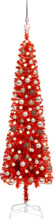 vidaXL Slankt juletre med LED og kulesett rød 150 cm