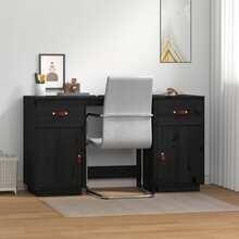 vidaXL Skrivebord med skap svart 135x50x75 cm heltre furu