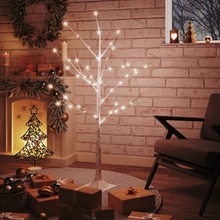 vidaXL Björkträd med LED varmvit 48 LEDs 120 cm