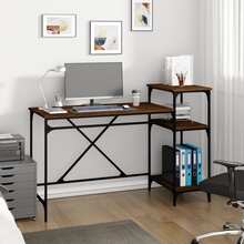 vidaXL Skrivbord med hyllor brun ek 135x50x90 cm konstruerat trä&järn