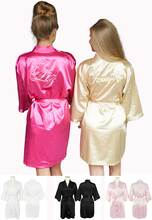 Satijnen badjas kimono met borduring-Fuchsia roze