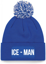 Ice-man muts met pompon - unisex - one size - blauw - apres-ski muts