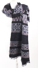 Donkerblauwe omslagdoek/sjaal met geweven azteken patroon