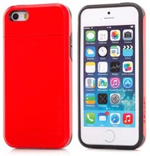 SPIGEN plast og silikonecover m. skjult kortholder til iPhone 5/5S - Røde