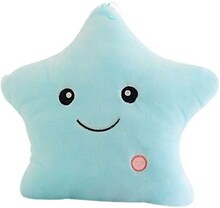 Smiley Stjernepude med LED lys / Glow Pillow -Lyseblå