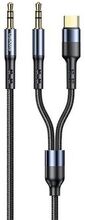 USAMS flettet kabel 2-i-1 1,2 m hurtig opladning (USB-C / jack 3,5 mm til jack 3,5 mm) SJ555YP01 (US