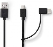 2 i 1 kabel | USB 2.0 | USB-A han | USB Micro-B han / USB-C Han | 480 Mbps | 1.00 m | Nikkelplatere