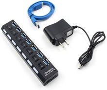 USB 3.0 Desktop Kabel On/Off Switch 7-Port HUB til bærbar computer med AC Adapter