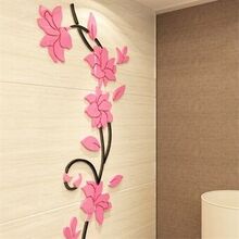 3D Acrylic Wall Sticker Removable Decal Mural Vase Flower Tree for Room Decor 24*80cm