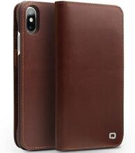 QIALINO Business Style ægte læder tegnebog mobiltelefon etui til iPhone X / Xs - Brun