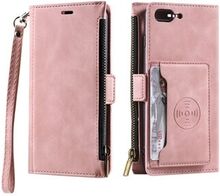 Shockproof Leather Case Kickstand Cover with Zipper Wallet and Lanyard for iPhone 7 Plus/8 Plus