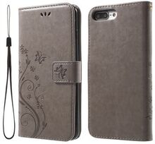 Imprinted Butterfly Leather Wallet Cover with Wrist Strap for iPhone 8 Plus / 7 Plus