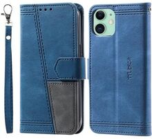 TTUDRCH For iPhone 12 mini 004 Skin-touch Leather Splicing Phone Case RFID Blocking Wallet Stand Pr