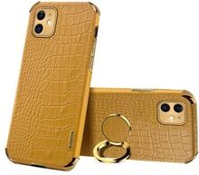 Crocodile Texture Electroplating Design Precise Cutout PU Leather+TPU Phone Cover with Ring Holder f