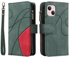 KT Multi-function Series-5 for iPhone 13 mini Bi-color Splicing Shockproof Cover Zipper Pocket Mult