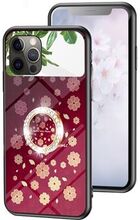 Magic Mirror Series Phone Case for iPhone 13 Pro Max , Flower Pattern Ring Kickstand Tempered Glass