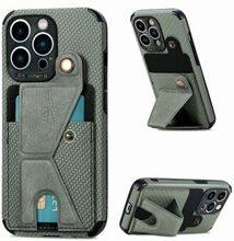 K-shape Kickstand Card Slot Phone Case for iPhone 13 Pro Max , Carbon Fiber Texture Anti-drop Leathe