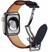 Ægte læderrem til Apple Watch SE / Series 6/5/4 44mm / Series 3/2/1 42mm sort foldespænde