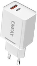 Hat-Prince ENKAY USB3.0+Type-C Dual Ports strømadapter 18W 3A vægoplader - EU-stik