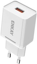 Hat-Prince ENKAY USB3.0 Hurtigopladning vægoplader Strømadapter 18W 3A - EU-stik