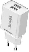 Hat-Prince ENKAY Dobbelt USB2.0-porte Strømadapter 10,5W 2,1A vægoplader - EU-stik