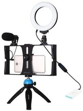 PULUZ PKT3025 Photography Kit Vlogging Rig Microphone Tripod Mount Cold Shoe Tripod Head with LED Ri