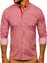 Koszula męska w kratkę z długim rękawem czerwona Bolf 9712