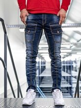 Spodnie jeansowe męskie slim fit granatowe Denley KA9917