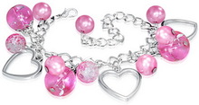 Silverfärgat Armband med Hjärtan och Rosa Pärlor