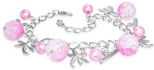 Silverfärgat Armband med Fjäril och Rosa Pärlor
