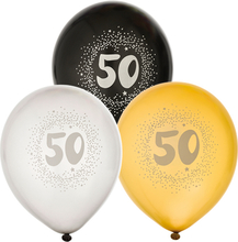 50 år - 6 stk Svarta, Silver- och Guldfärgade Ballonger 30 cm