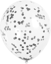6 stk 30 cm Genomskinliga Ballonger med Svart Konfetti