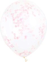 6 stk 30 cm Genomskinliga Ballonger med Ljus Rosa Konfetti