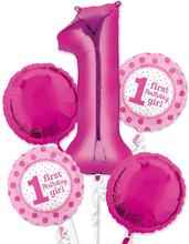 1st Birthday Girl Ballongbukett med 5 Folieballonger