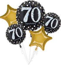 Happy 70th Birthday - Svart och Guldfärgad Ballongbukett med 5 Folieballonger