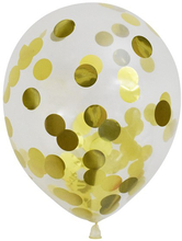 6 stk 30 cm Genomskinliga Ballonger med Stora Guldkonfetti