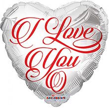 I Love You - Hjärtformad Silverfärgad Folieballong 46 cm