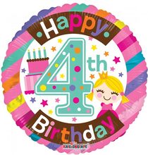 Happy 4 Birthday Girl - Folieballong 46 cm