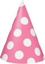 8 st Rosa Partyhattar med Vita Polka Dots