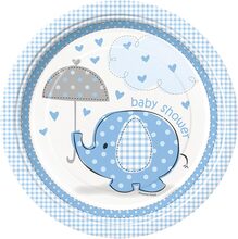 8 st Papptallrikar 22 cm - Babyshower Blue Elephant
