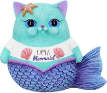 I am a Mermaid - Söt Turkos Kattfigur med Sjöjungfrustjärt 9 cm