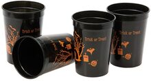 4 PK Svarta Koppar med Halloween Motiv