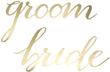Groom & Bride - Guldfärgad Stolskylt med Tråd 44 cm