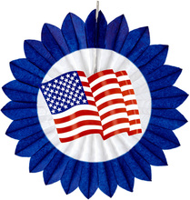 USA Pappersfläkt med Blå Kant 50 cm