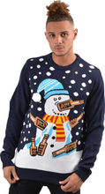 Drunk Snowman - Marinblå Stickad Jultröja med Snögubbs-Motiv till Man